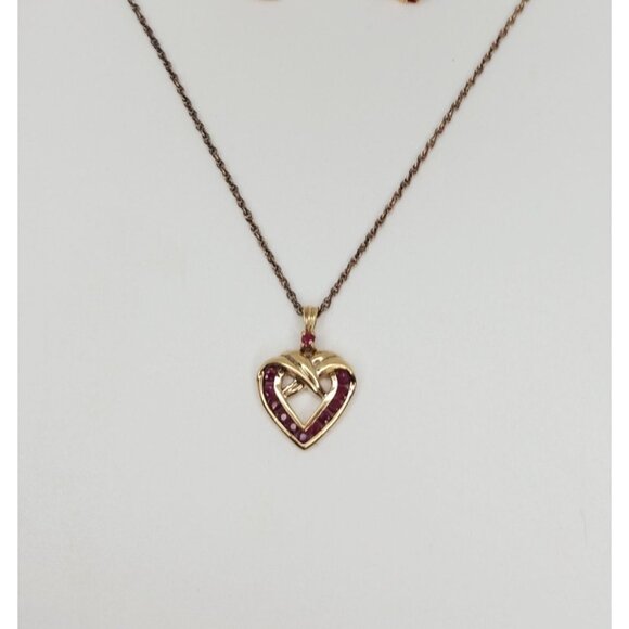 Danbury Mint Vermeil Necklace Genuine Ruby 14k Gold / Sterling Silver Open Heart - Picture 10 of 16
